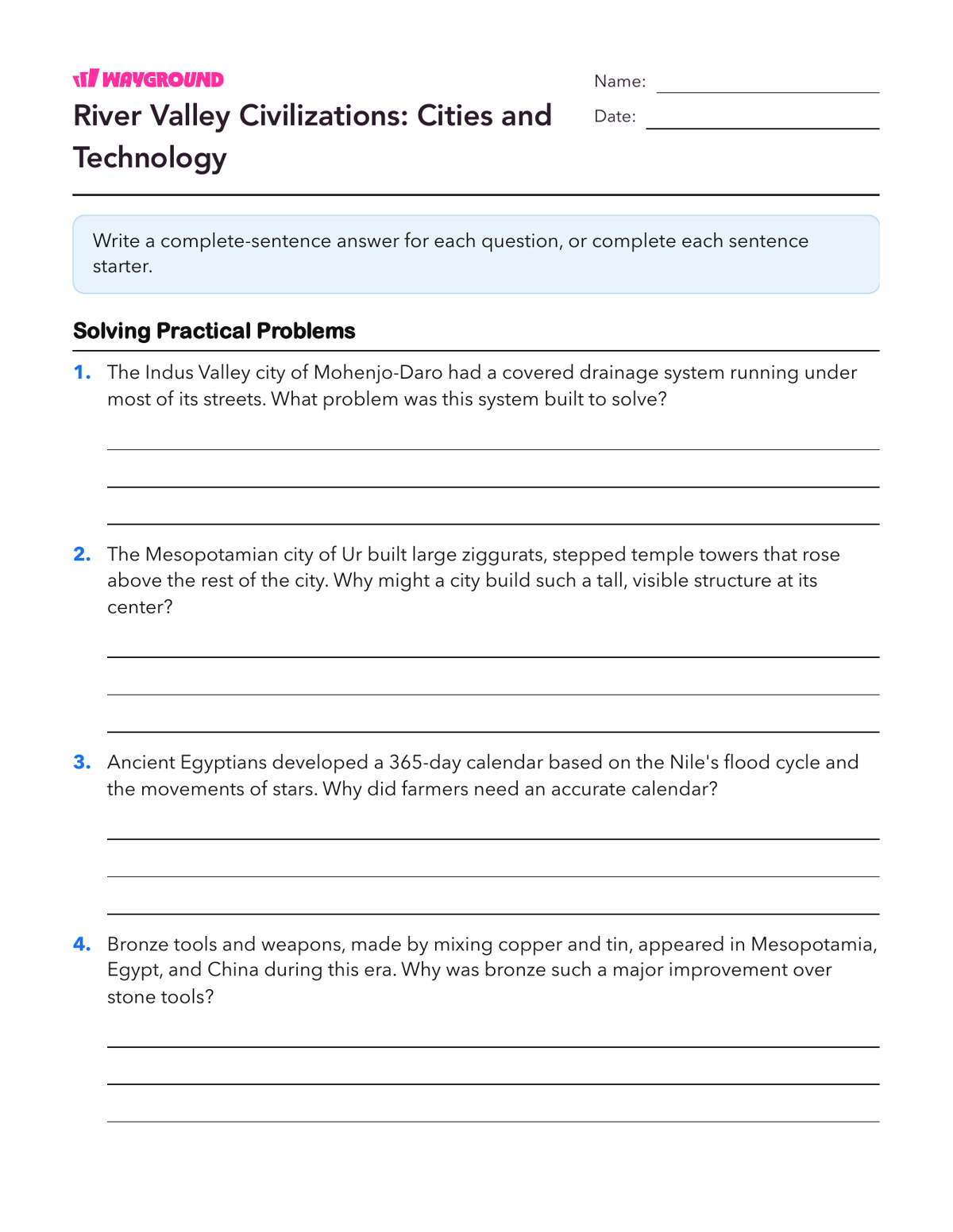 River Valley Civilizations: Cities and Technology - Printable Ancient-civilizations Worksheets Class 9 - Wayground