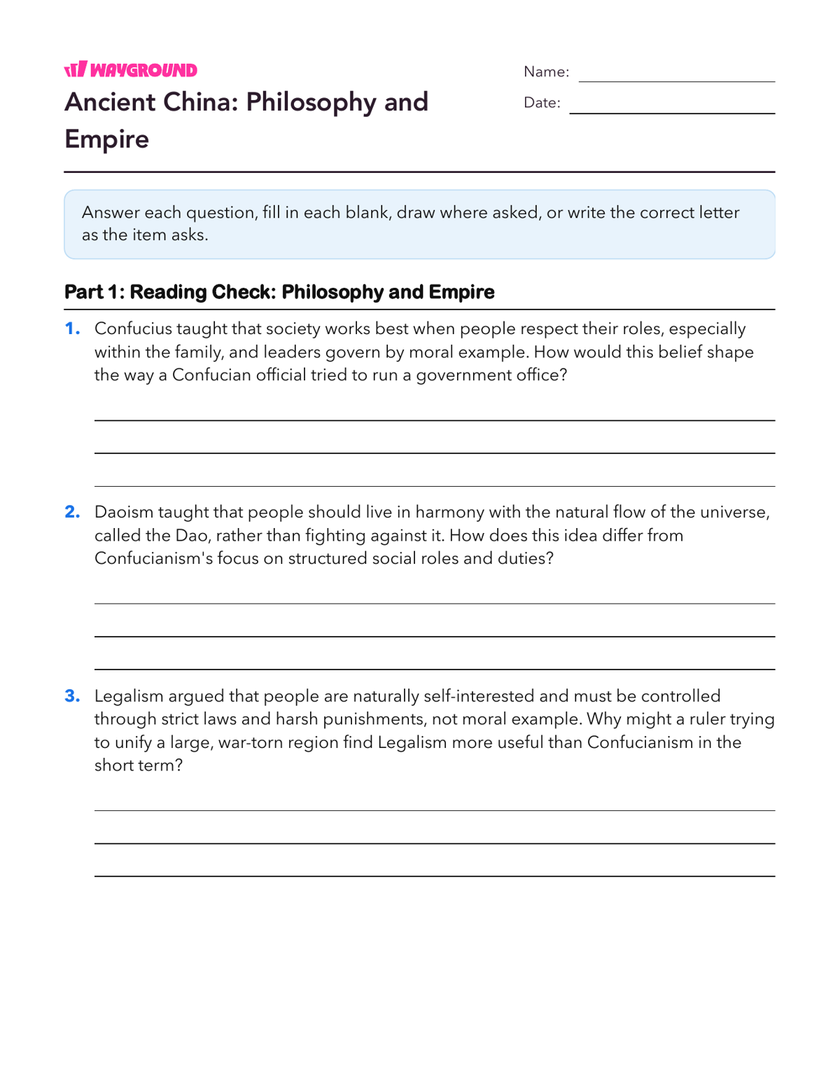 Ancient China: Philosophy and Empire - Printable Ancient-civilizations Worksheets Class 9 - Wayground