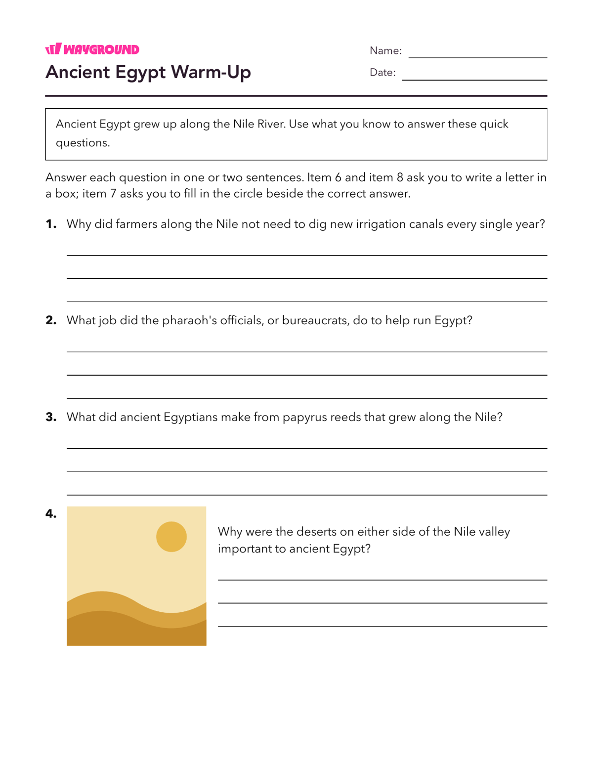 Ancient Egypt Warm-Up - Printable Ancient-civilizations Worksheets - Wayground