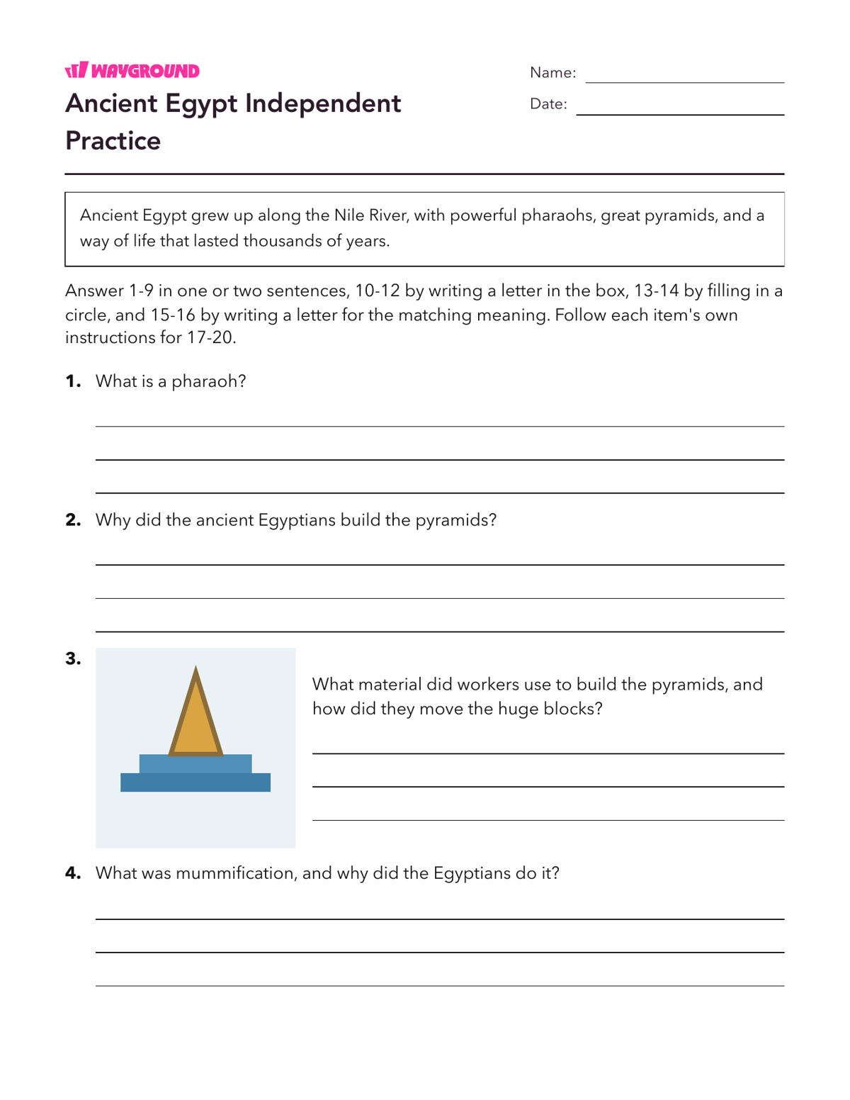 Ancient Egypt Independent Practice - Printable Ancient-civilizations Worksheets - Wayground