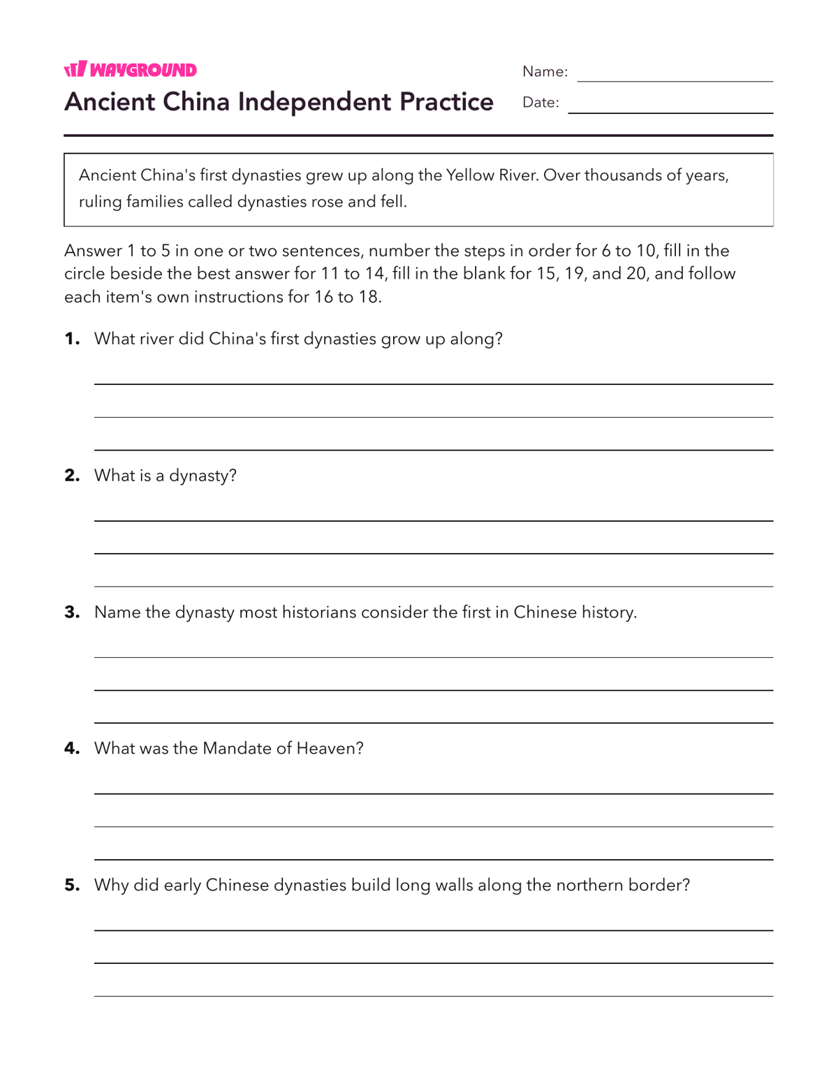 Ancient China Independent Practice - Printable Ancient-civilizations Worksheets - Wayground
