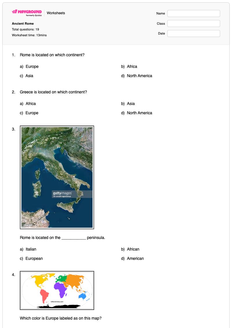 Ancient Rome  - พิมพ์ได้ Trust-building เวิร์กชีท ระดับ 3 - Wayground
