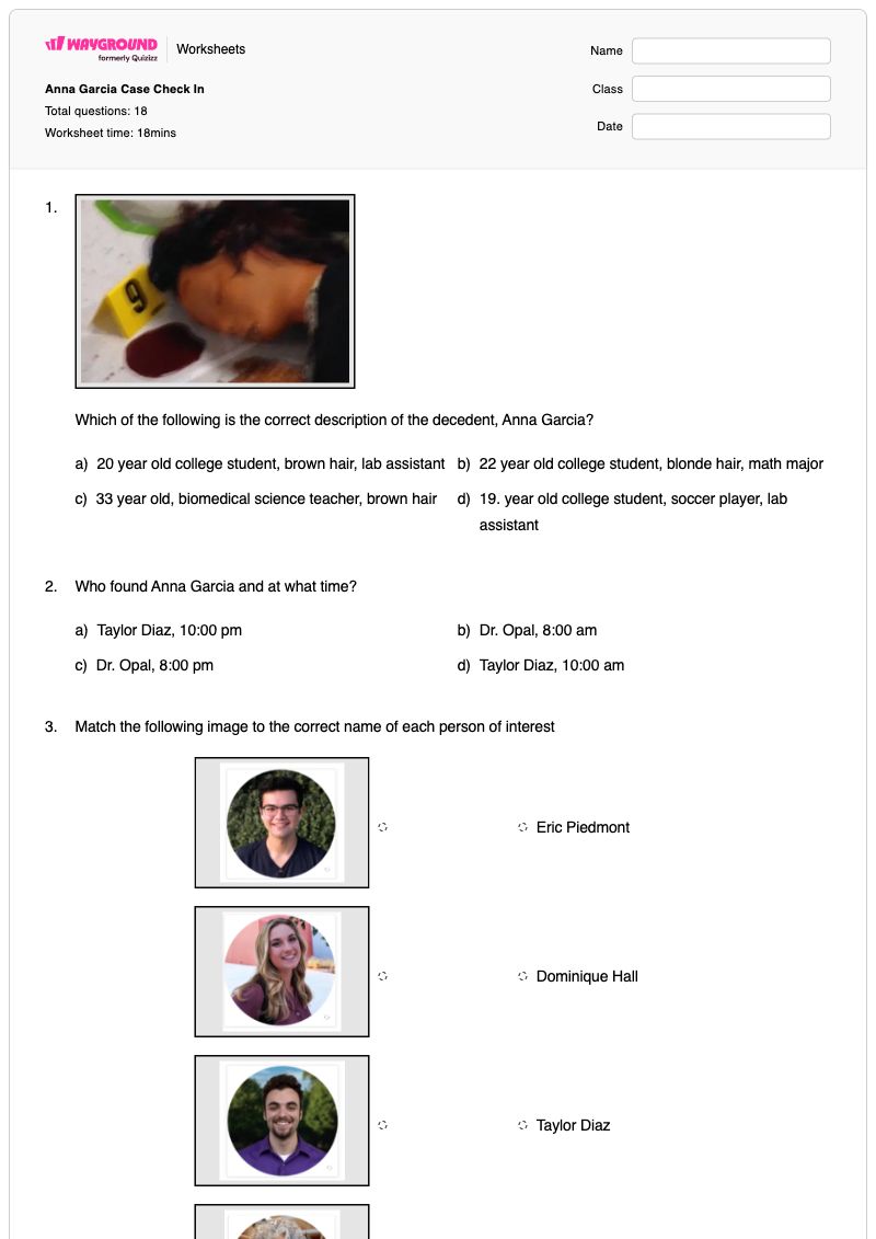 Anna Garcia Case Check In  - พิมพ์ได้ Blood-glucose เวิร์กชีท ระดับ 10 - Wayground