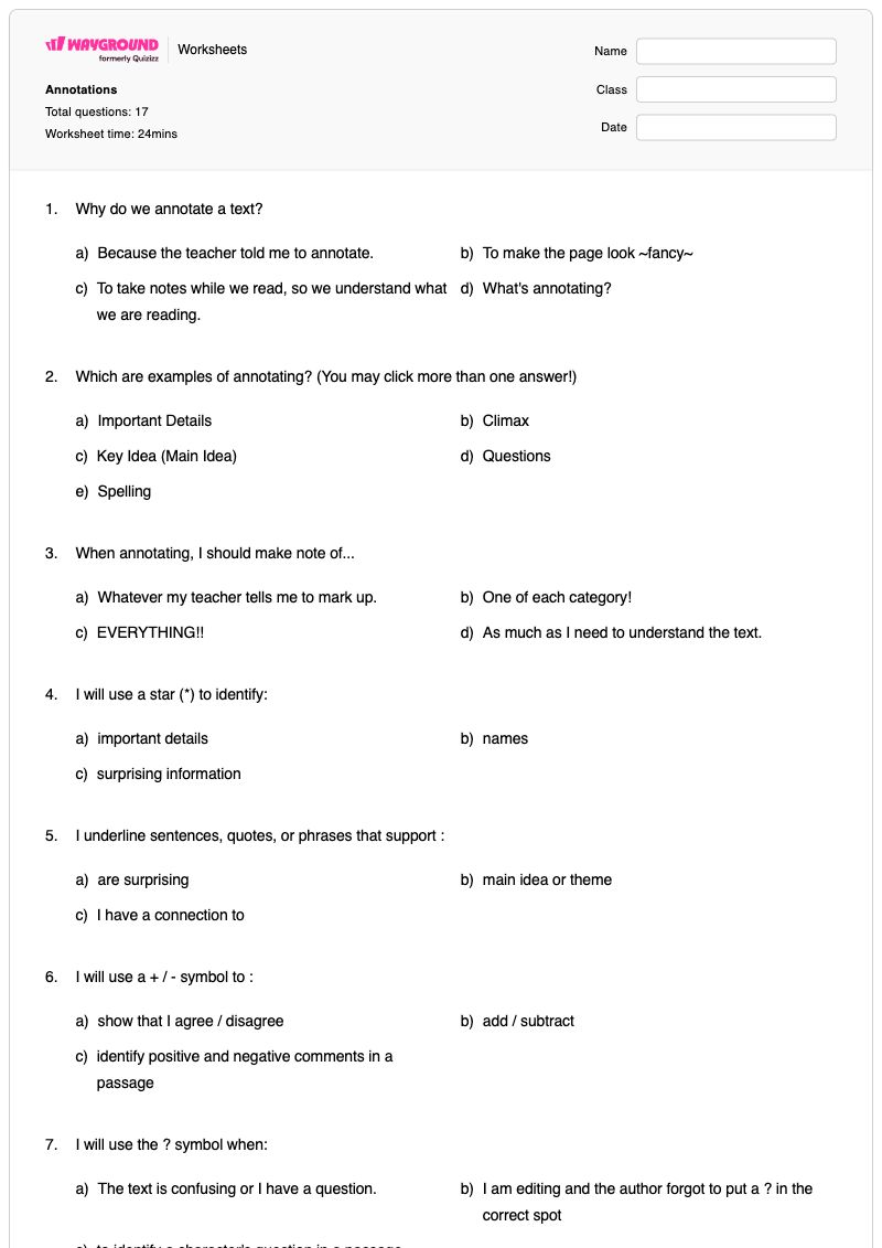 Annotations - พิมพ์ได้ Reading-comprehension-strategies เวิร์กชีท ระดับ 11 - Wayground