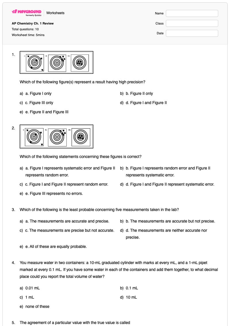 AP Chemistry Ch. 1 Review  - Printable Chemistry Worksheets - Wayground