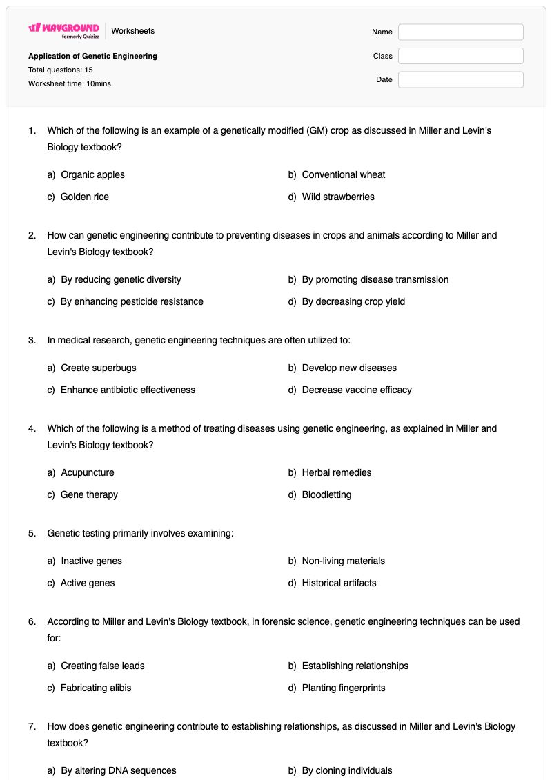 Application of Genetic Engineering  - พิมพ์ได้ การทดสอบความเป็นจริง เวิร์กชีท ระดับ 9 - Wayground