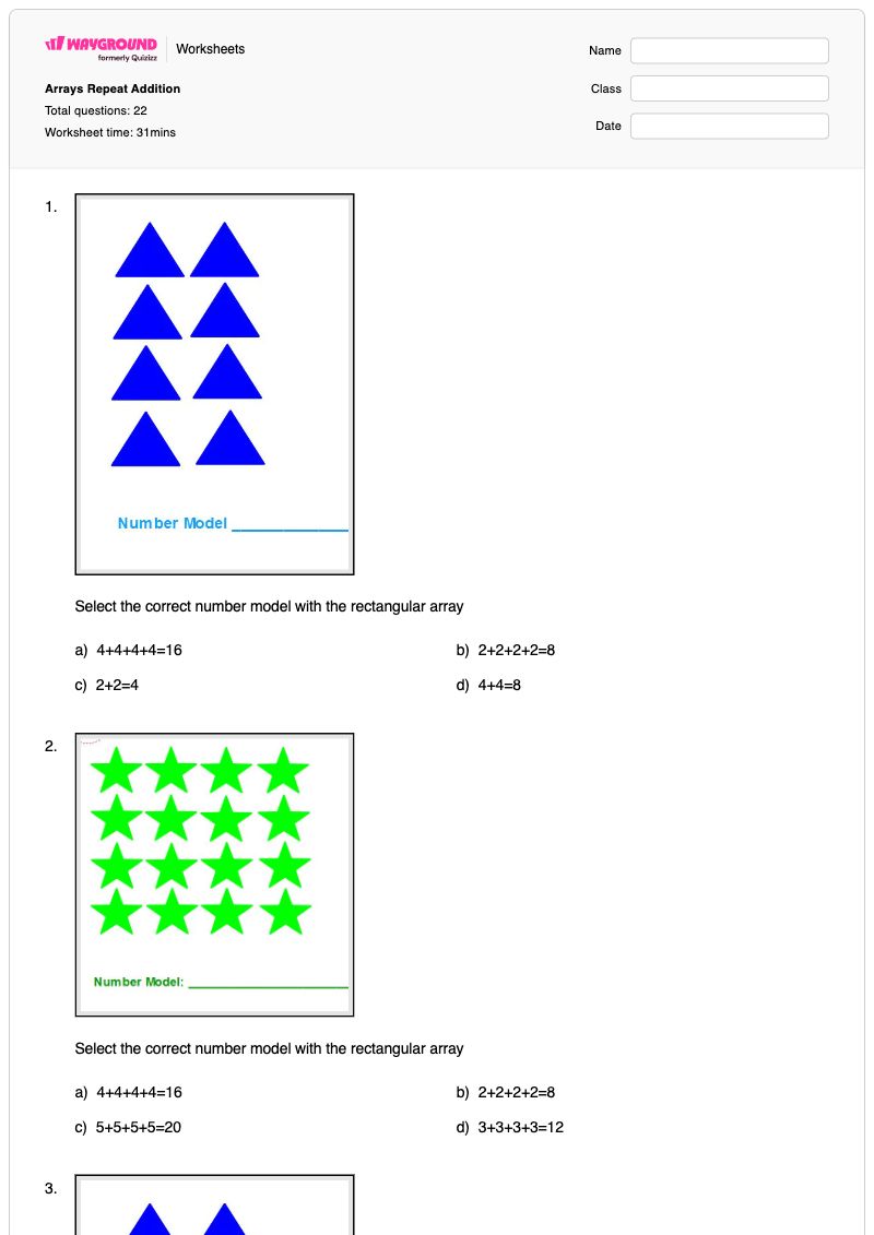 Arrays Repeat Addition - Printable Multiplication-with-arrays Worksheets Year 2 - Wayground