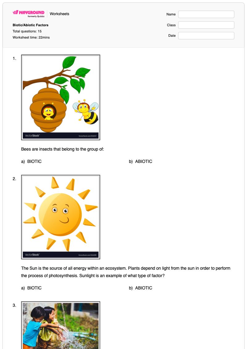 Biotic/Abiotic Factors - พิมพ์ได้ Abiotic-factors เวิร์กชีท - Wayground