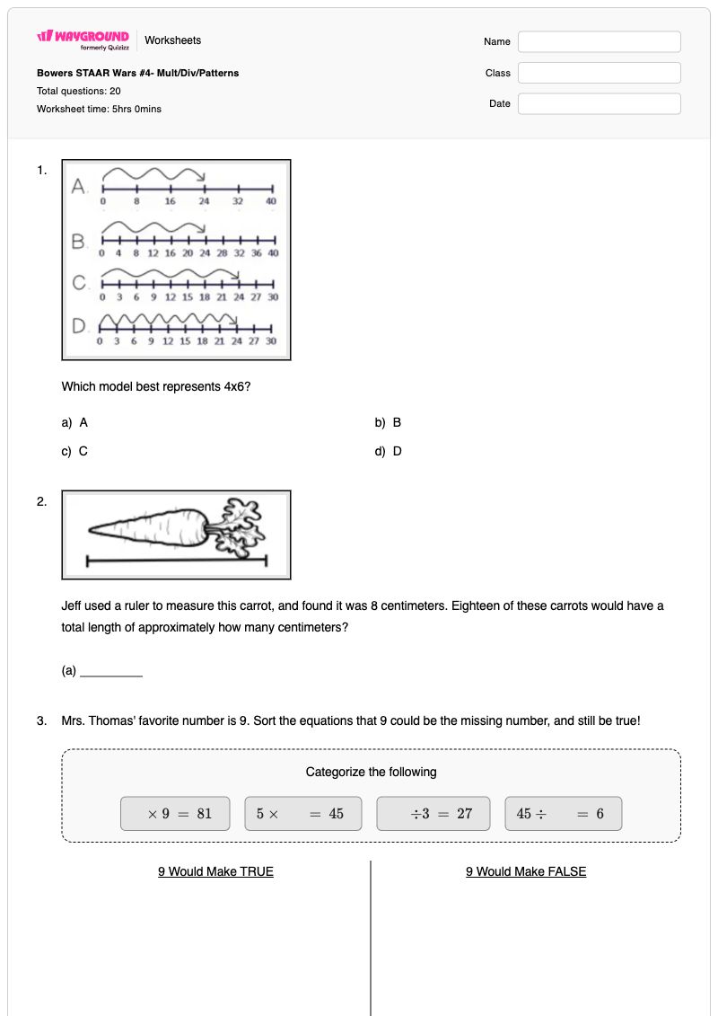 Bowers STAAR Wars #4- Mult/Div/Patterns - พิมพ์ได้ Mixed-multiplication-and-division เวิร์กชีท ระดับ 3 - Wayground