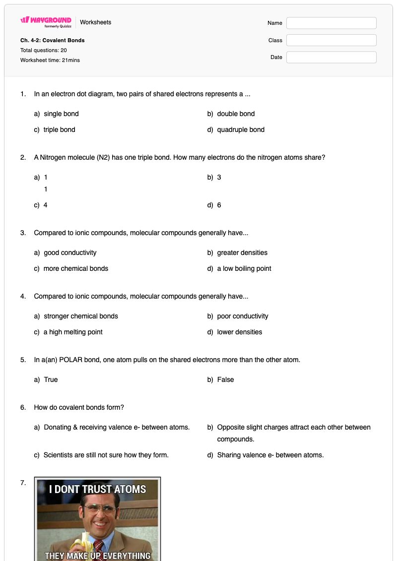 Ch. 4-2: Covalent Bonds - พิมพ์ได้ Ionic-and-covalent-compound-naming เวิร์กชีท ระดับ 8 - Wayground