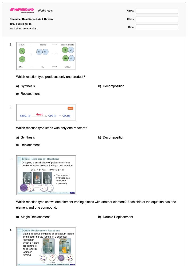 Chemical Reactions Quiz 2 Review  - พิมพ์ได้ Neutralisation-reaction เวิร์กชีท ระดับ 6 - Wayground