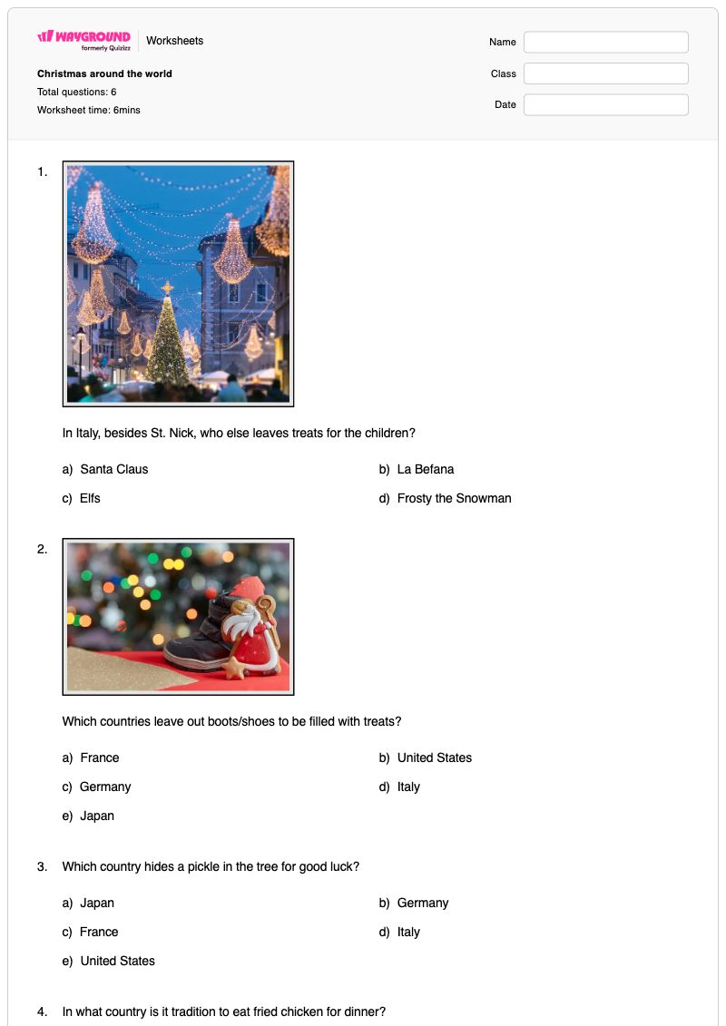 Christmas around the world - พิมพ์ได้ Holidays-around-the-world เวิร์กชีท ระดับ 2 - Wayground