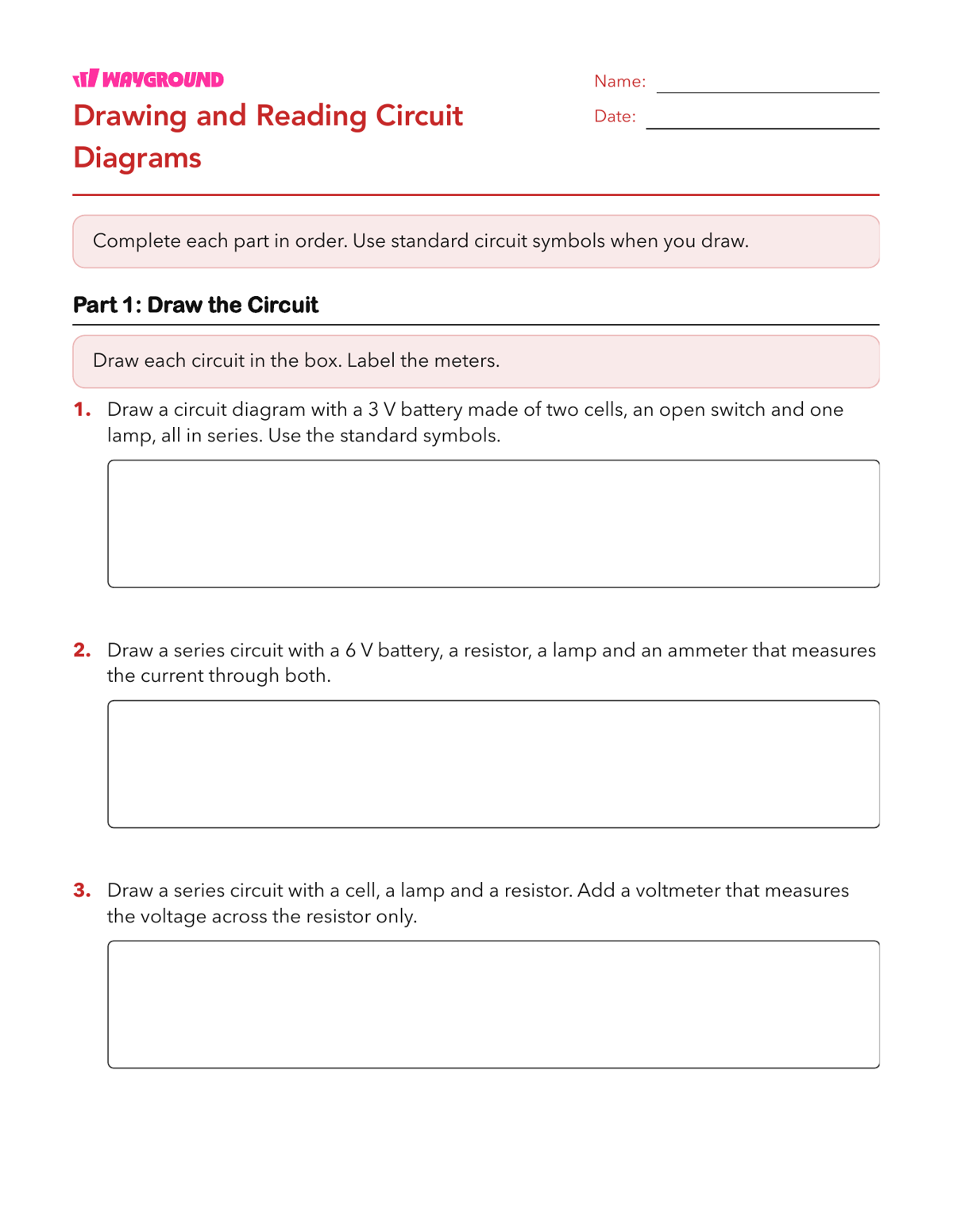 Drawing and Reading Circuit Diagrams - Có thể in Mạch-điện Phiếu-bài-tập Lớp 10 - Wayground