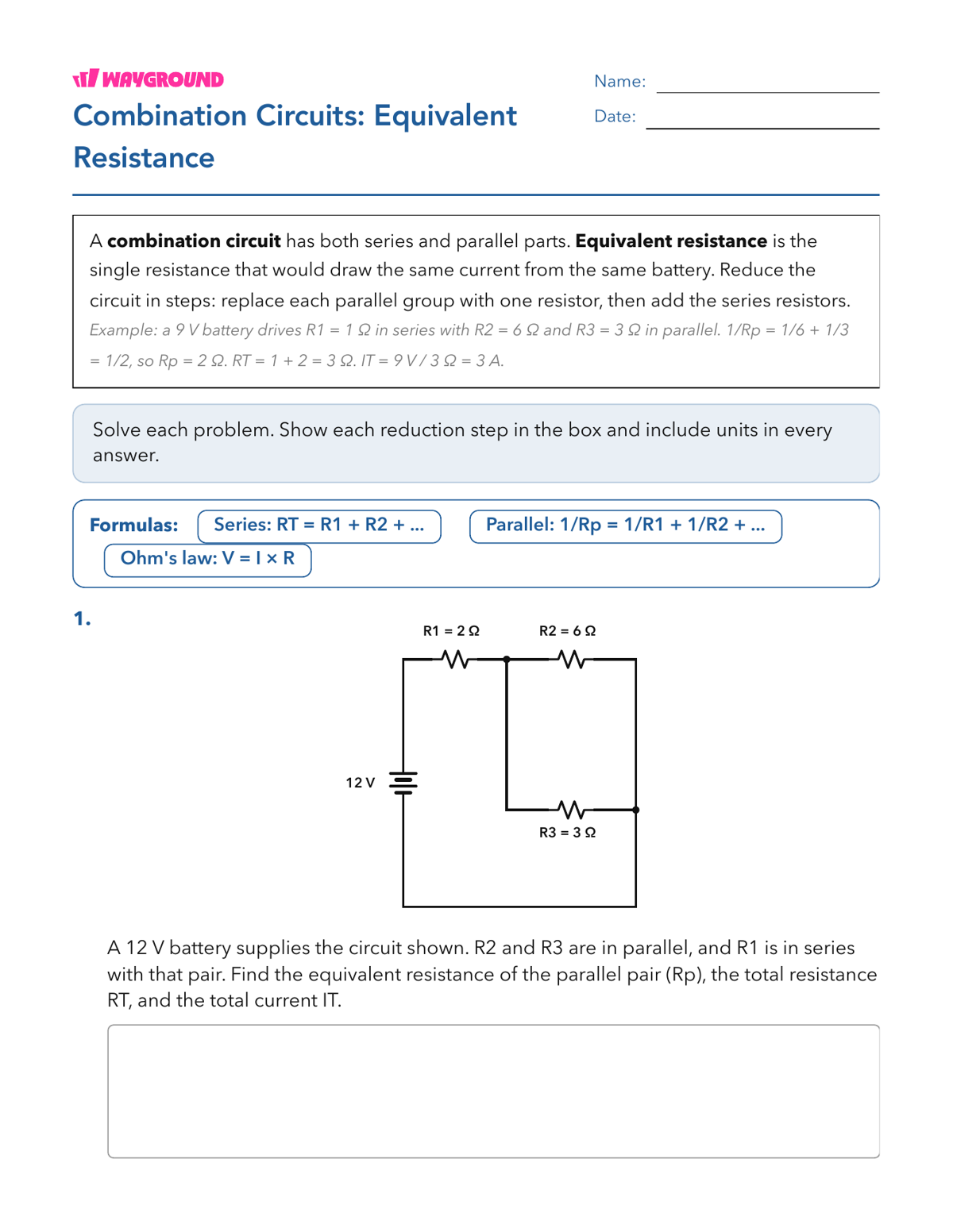 Combination Circuits: Equivalent Resistance - Có thể in Mạch-điện Phiếu-bài-tập Lớp 10 - Wayground