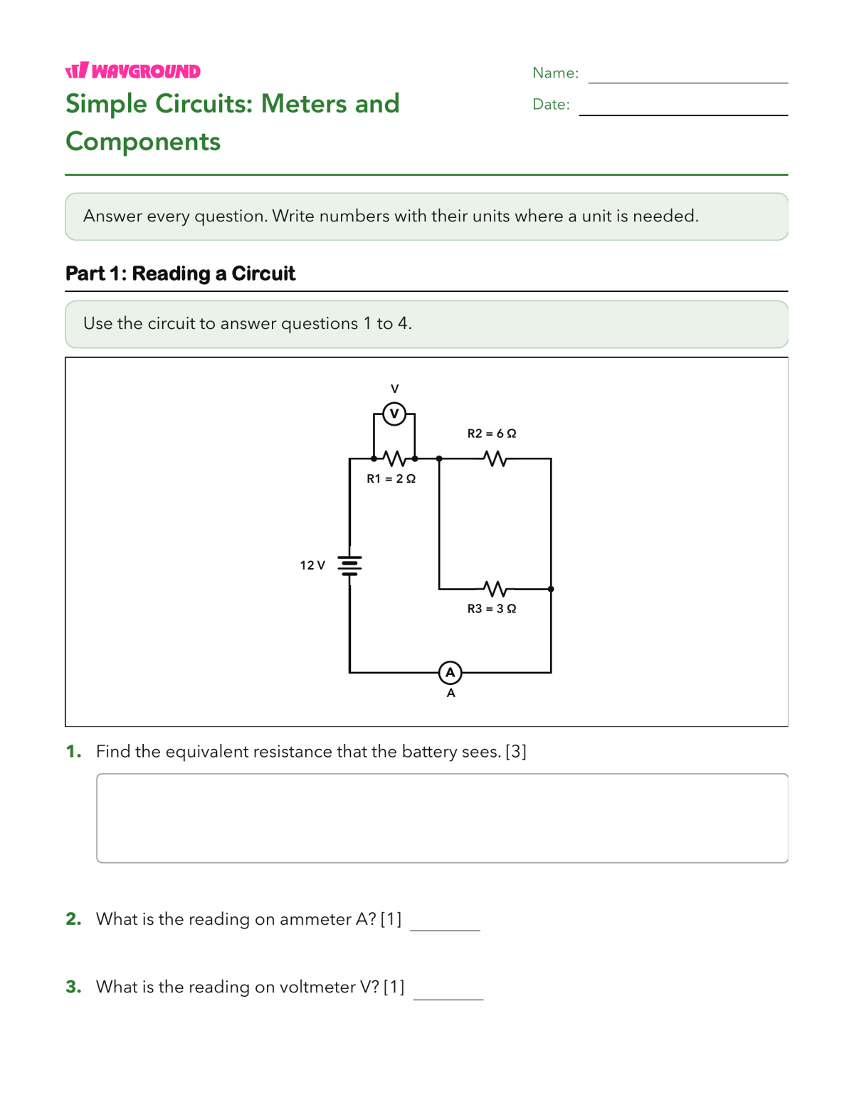 Simple Circuits: Meters and Components - Có thể in Mạch-điện Phiếu-bài-tập Lớp 10 - Wayground