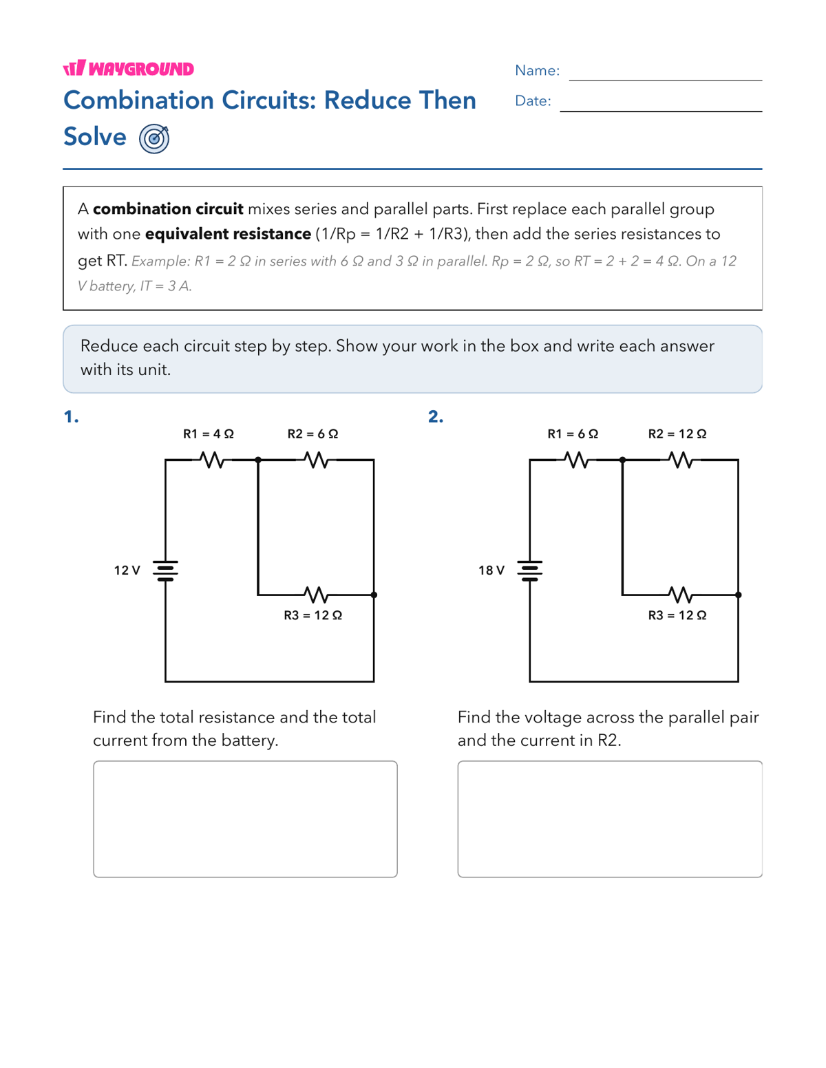 Combination Circuits: Reduce Then Solve - Imprimible Circuitos Hojas-de-trabajo - Wayground