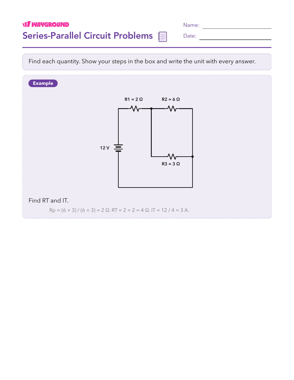 Series-Parallel Circuit Problems - Imprimible Circuitos Hojas-de-trabajo - Wayground