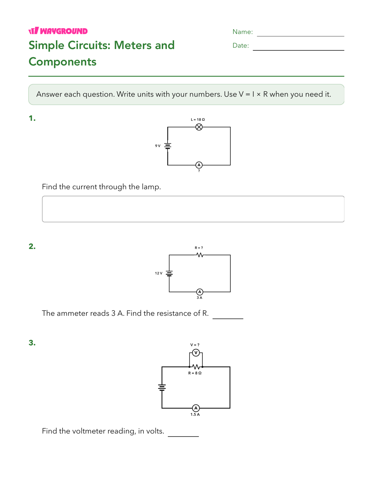 Simple Circuits: Meters and Components - Imprimible Circuitos Hojas-de-trabajo - Wayground