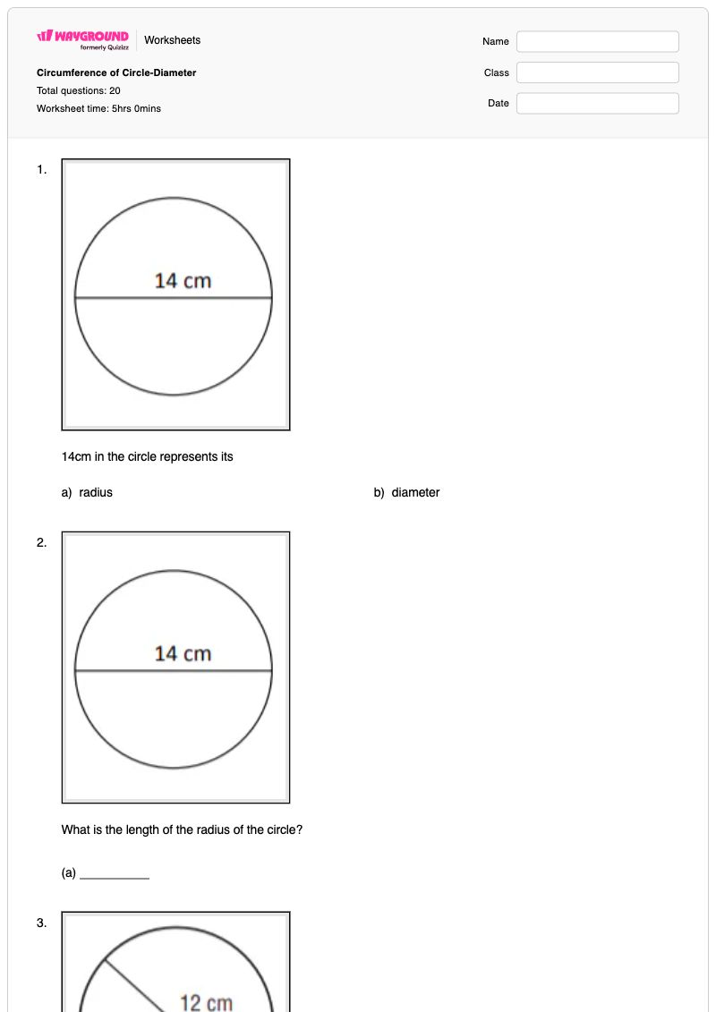 Circumference of Circle-Diameter - Printable Law-of-detachment Worksheets Class 7 - Wayground