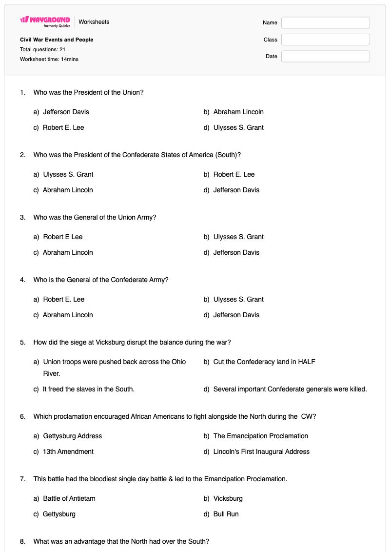 Civil War Events and People - Printable Gettysburg-address Worksheets - Wayground
