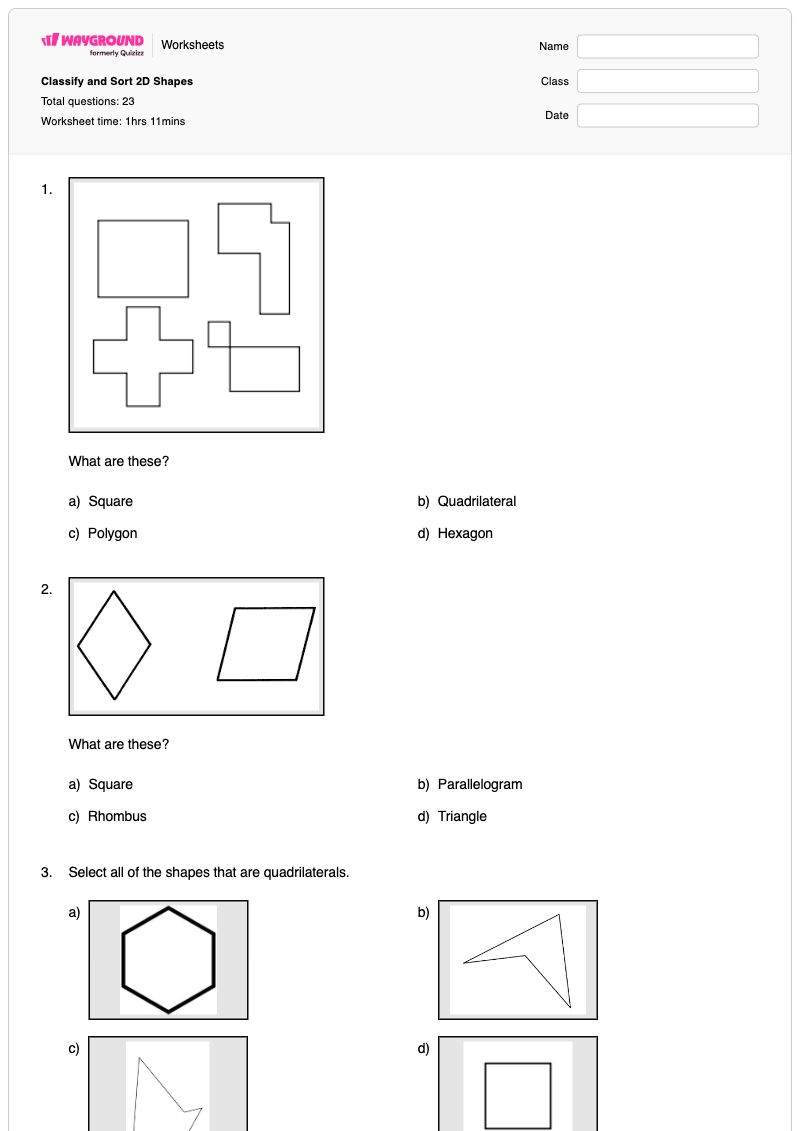 Classify and Sort 2D Shapes - พิมพ์ได้ เรียงตามขนาด เวิร์กชีท ระดับ 3 - Wayground