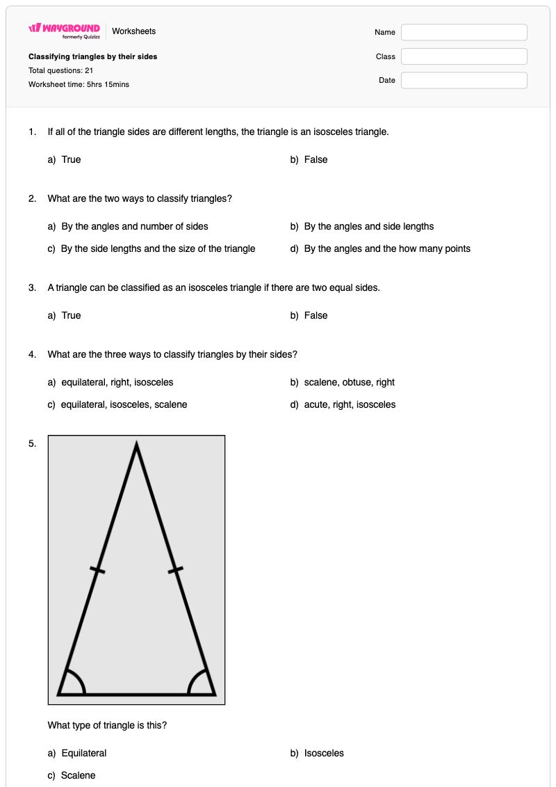 Classifying triangles by their sides - พิมพ์ได้ Sorting-by-size เวิร์กชีท โรงเรียนอนุบาล - Wayground
