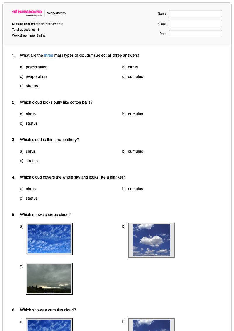 Clouds and Weather instruments  - พิมพ์ได้ Weather-instruments เวิร์กชีท - Wayground