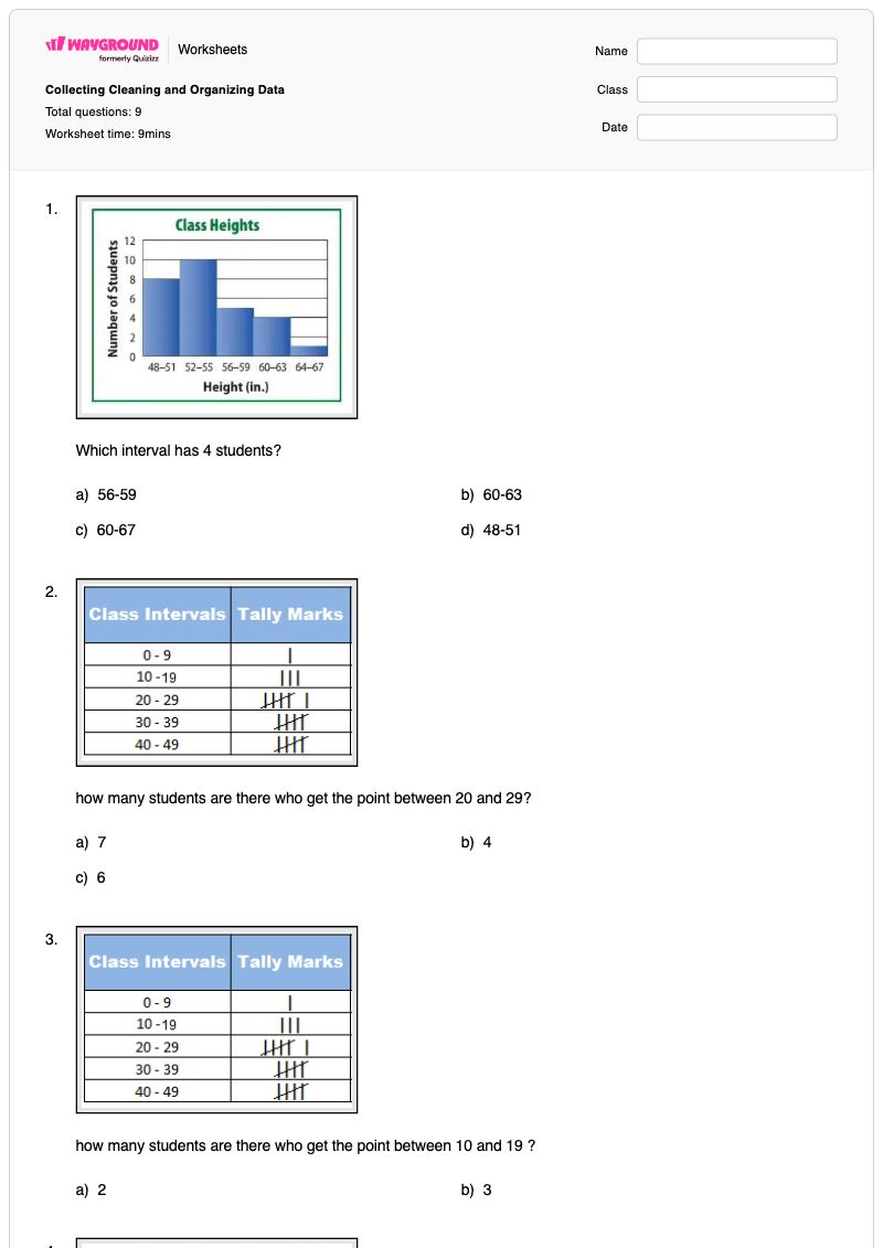 Collecting Cleaning and Organizing Data - พิมพ์ได้ การจัดระเบียบข้อมูล เวิร์กชีท - Wayground