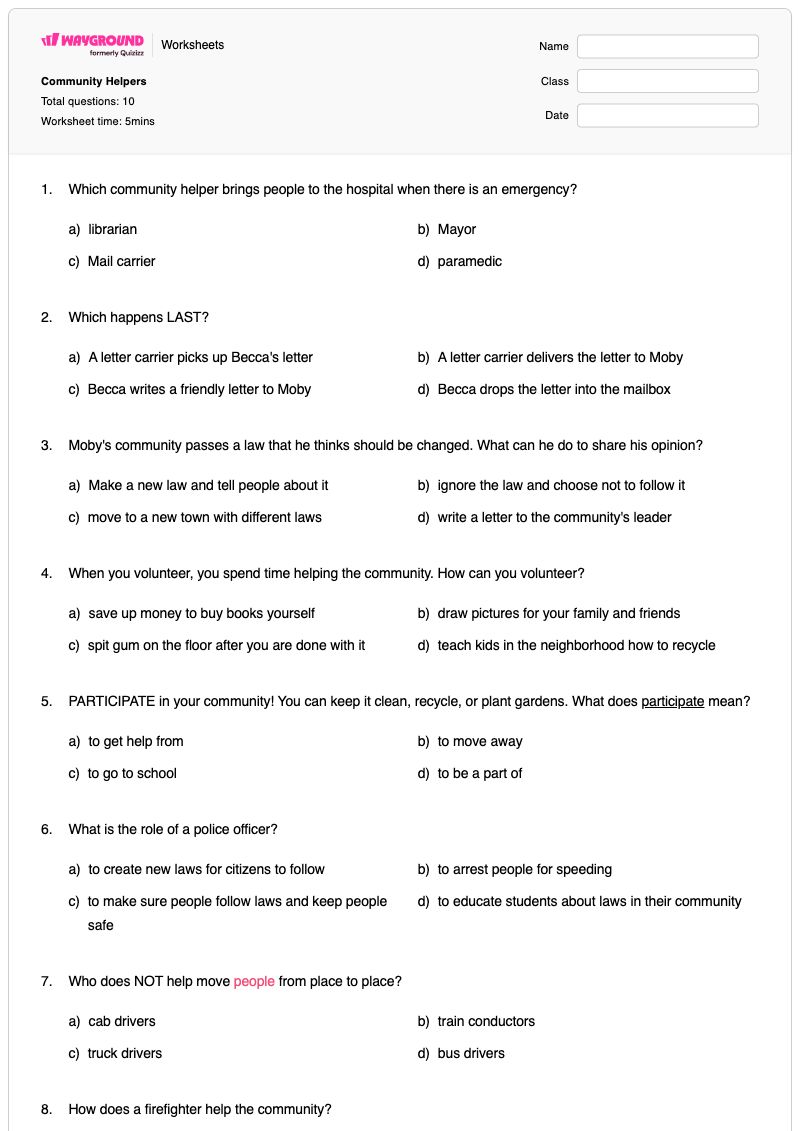Community Helpers - Printable Community-helpers Worksheets Kindergarten - Wayground