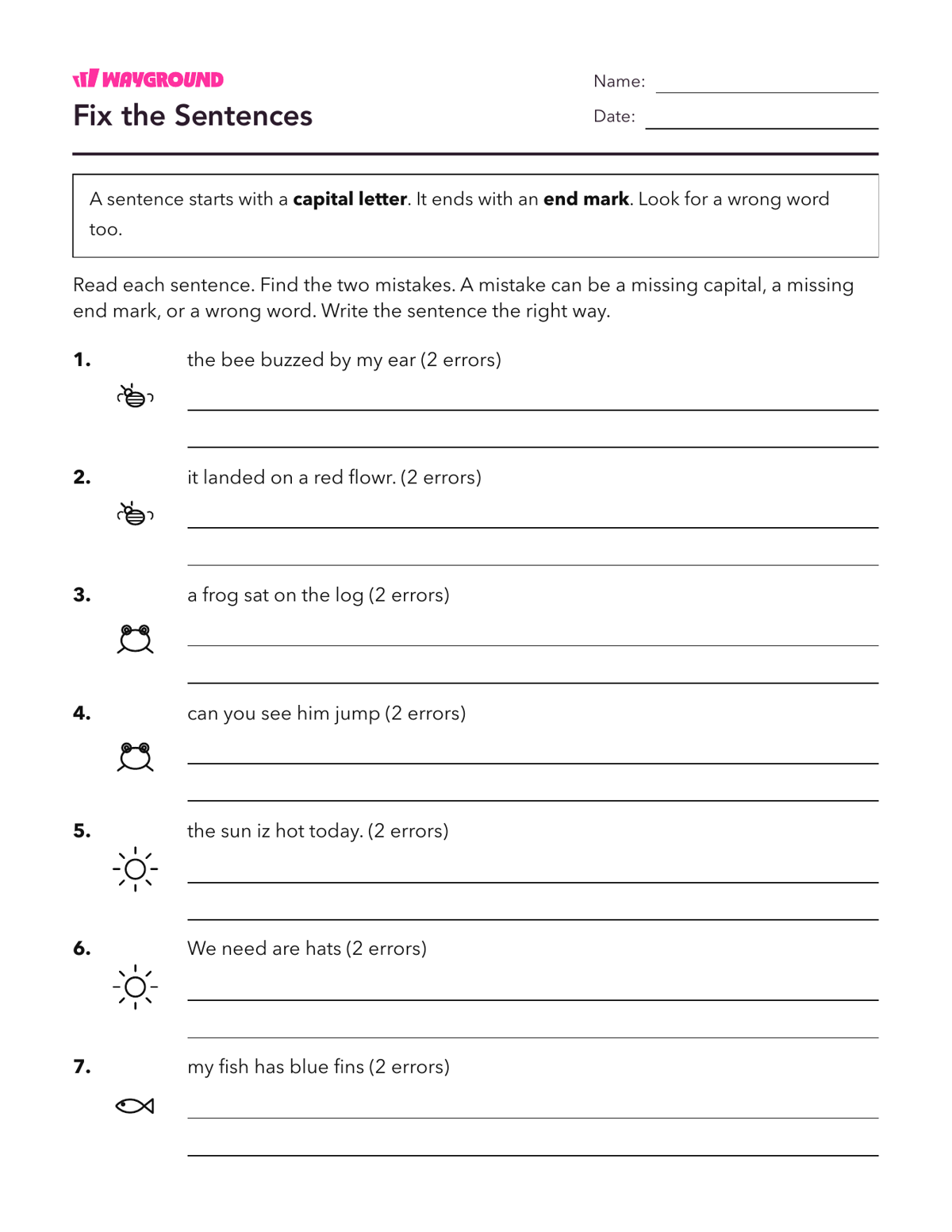 Fix the Sentences - Printable Complete-sentences Worksheets Year 2 - Wayground