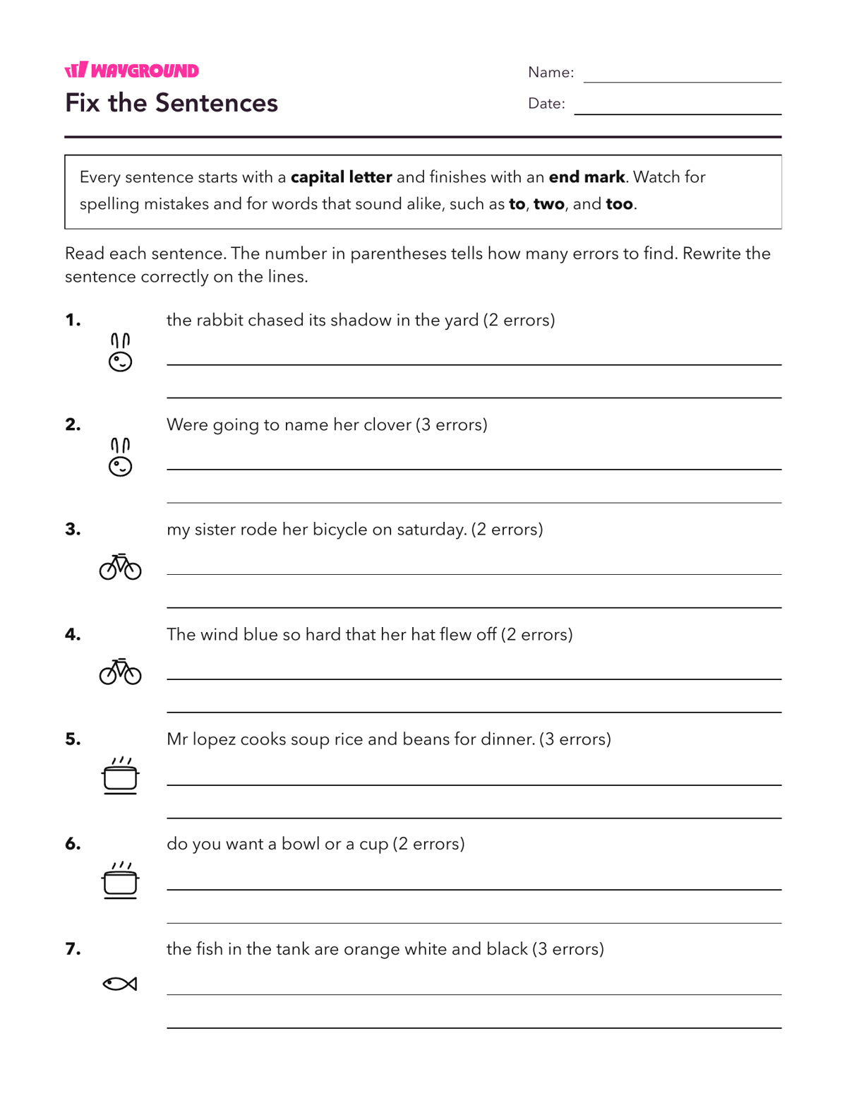 Fix the Sentences - Printable Complete-sentences Worksheets Year 3 - Wayground