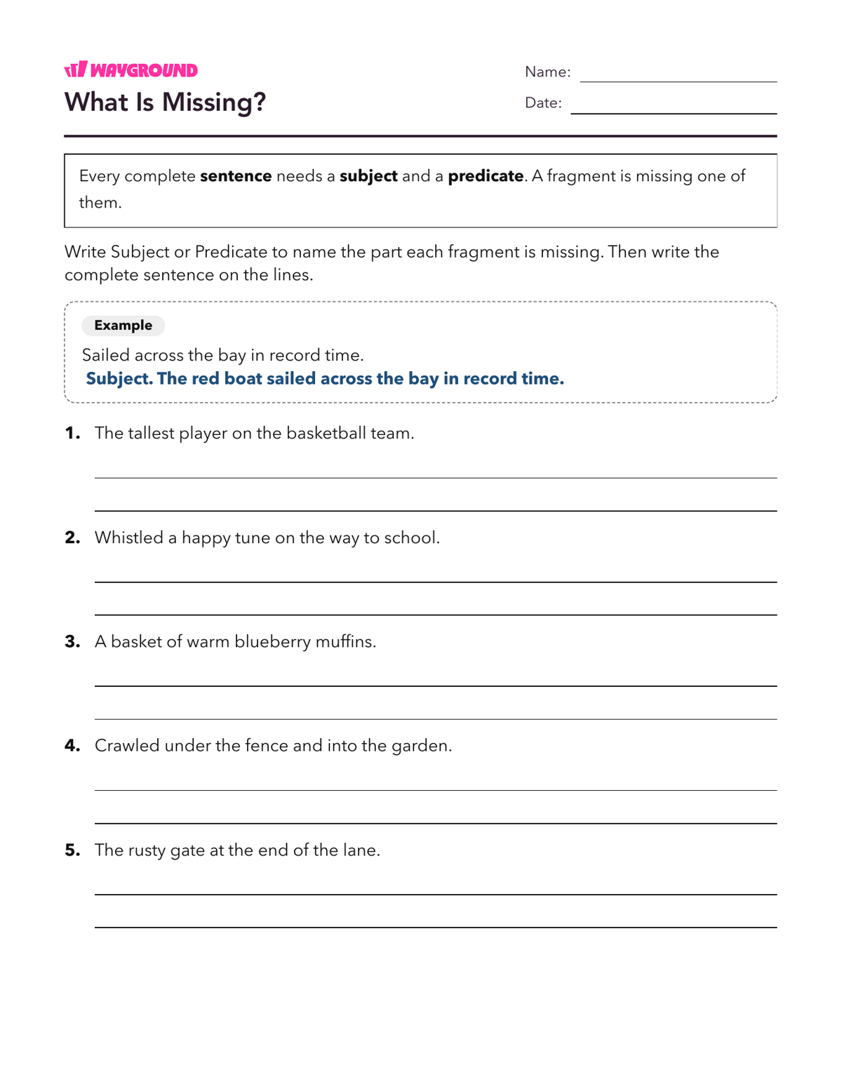 What Is Missing? - Printable Complete-sentences Worksheets Year 4 - Wayground