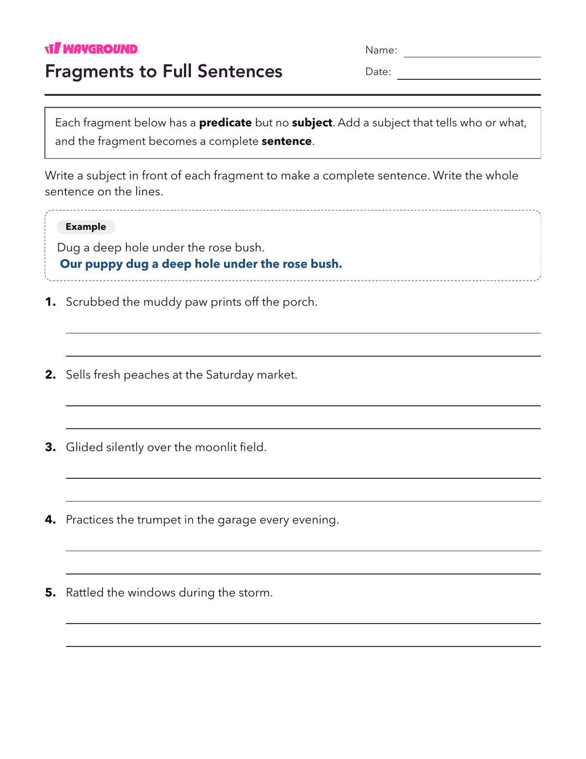 Fragments to Full Sentences - Printable Complete-sentences Worksheets Year 4 - Wayground