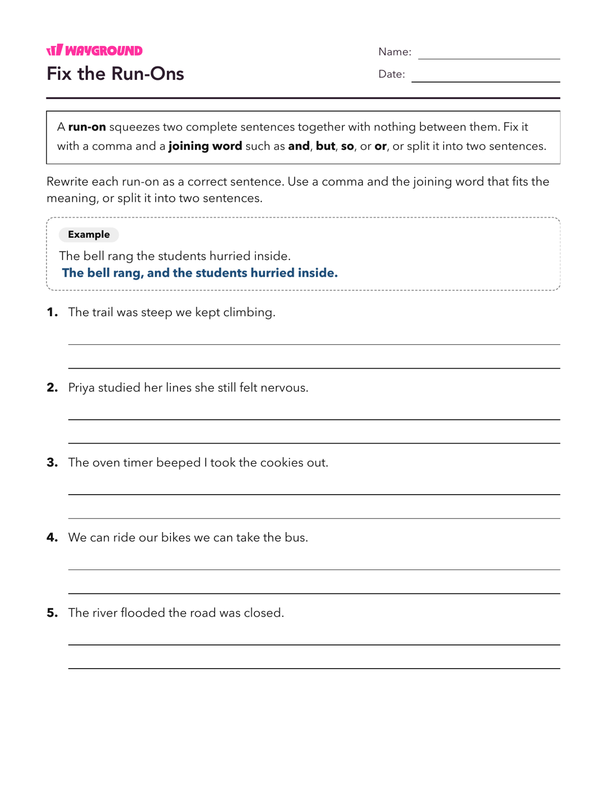 Fix the Run-Ons - Printable Complete-sentences Worksheets Year 4 - Wayground