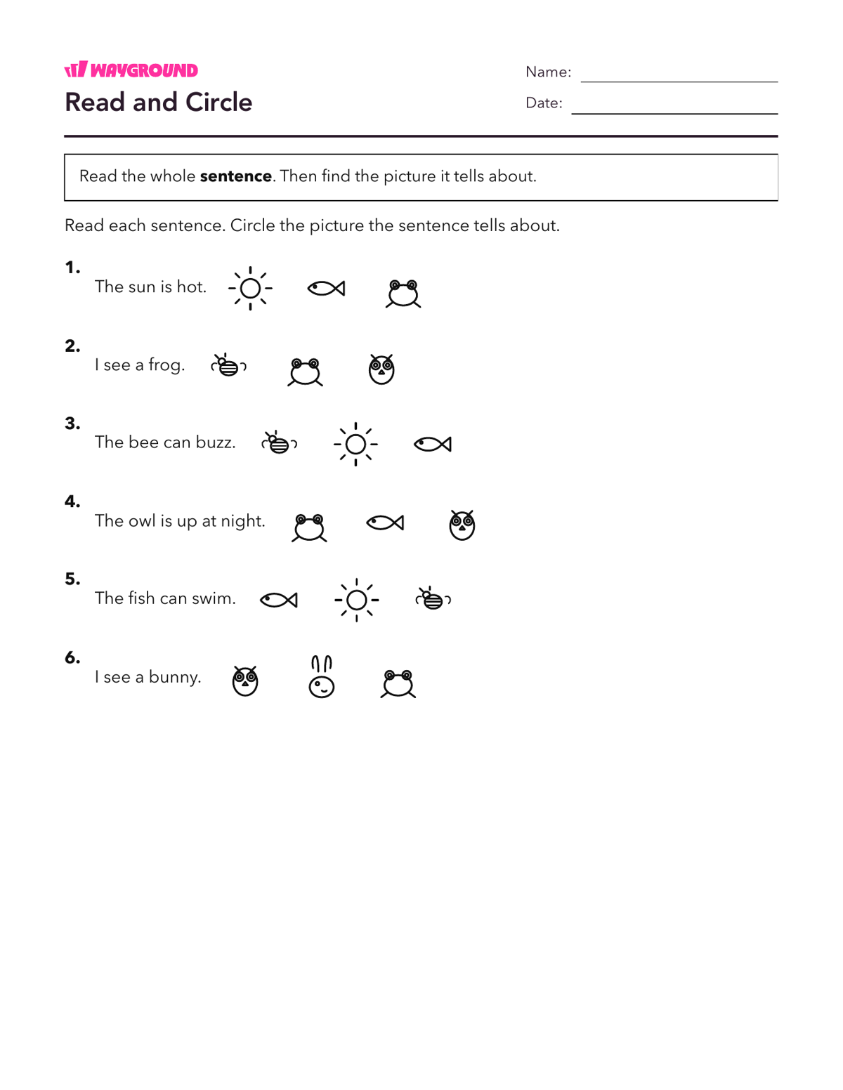 Read and Circle - Printable Complete-sentences Worksheets Kindergarten - Wayground