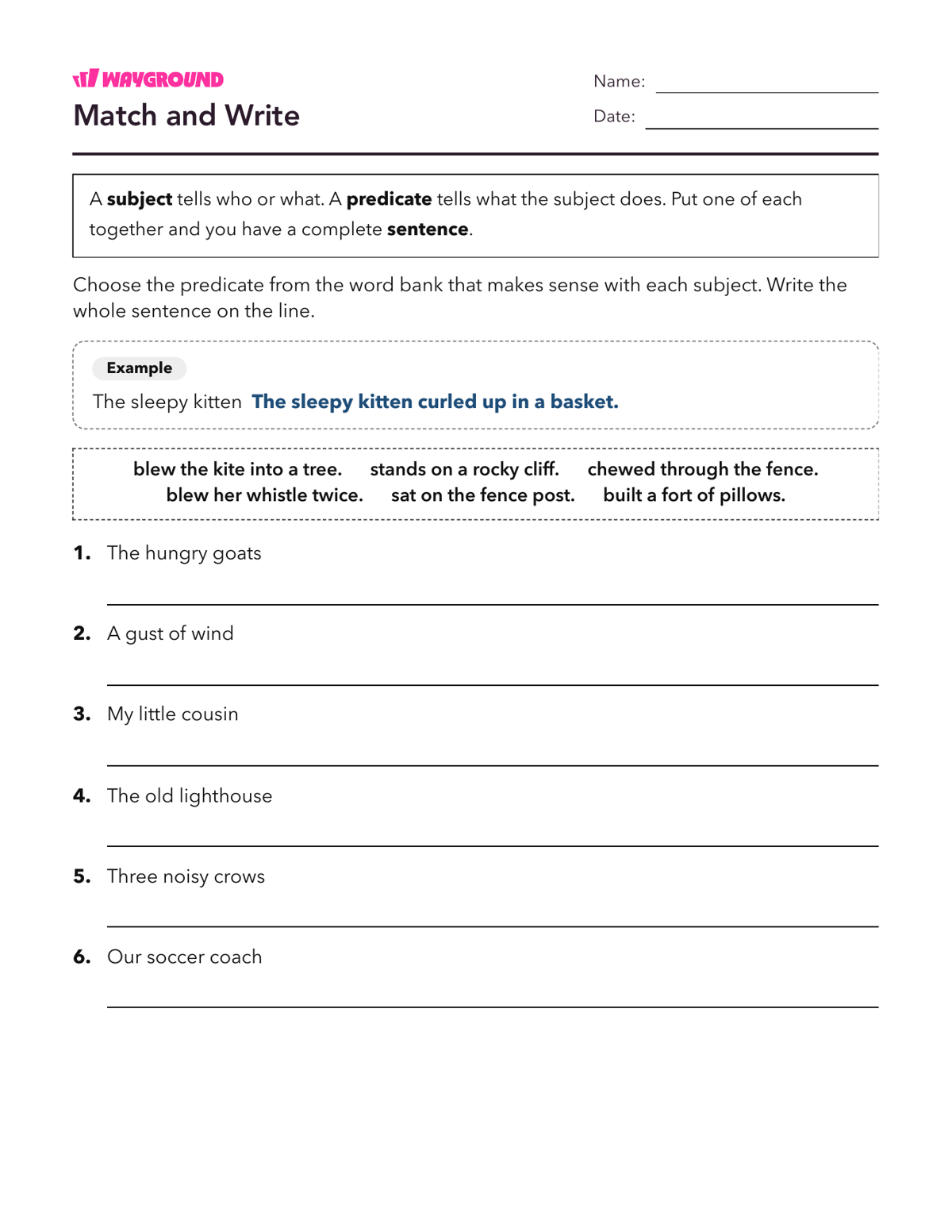 Match and Write - Có thể in Câu-hoàn-chỉnh Phiếu-bài-tập - Wayground