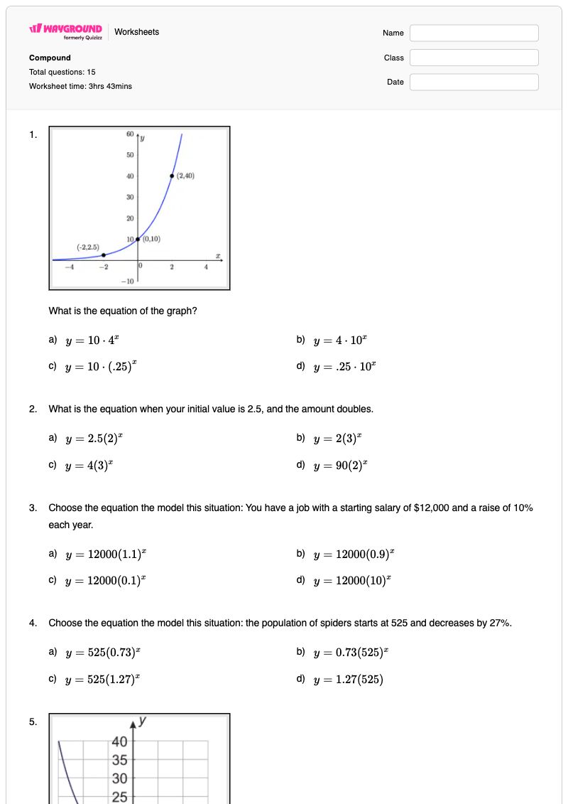 Compound - พิมพ์ได้ Compound-and-continuous-interest เวิร์กชีท - Wayground