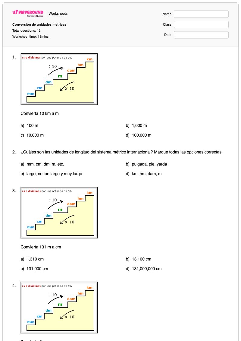 Conversión de unidades metricas - Imprimible Fusión-de-datos Hojas-de-trabajo Grado 5 - Wayground