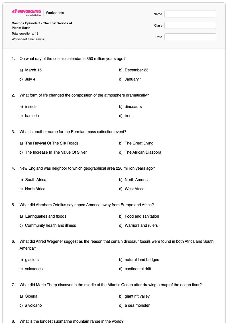 Cosmos Episode 9 - The Lost Worlds of Planet Earth - Free Printable ...