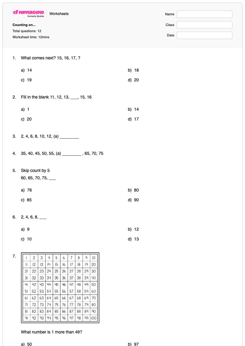 Counting on... - Printable Addition-and-counting-on-number-lines Worksheets Class 2 - Wayground