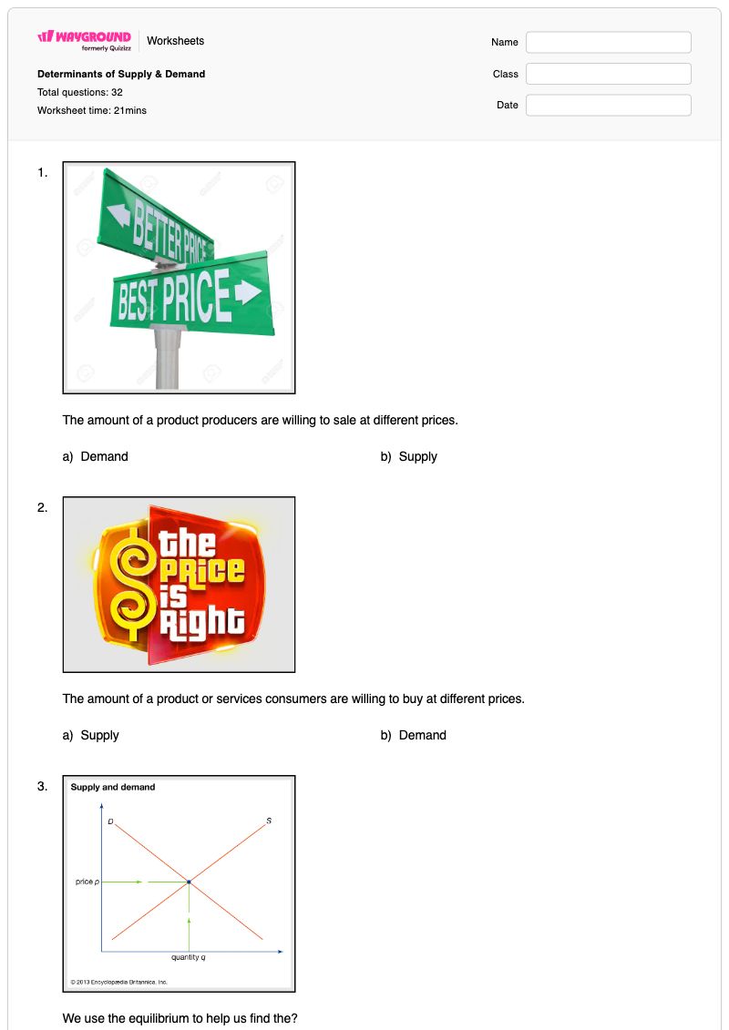Determinants of Supply & Demand - พิมพ์ได้ การเปลี่ยนแปลงของอุปสงค์ เวิร์กชีท ระดับ 10 - Wayground