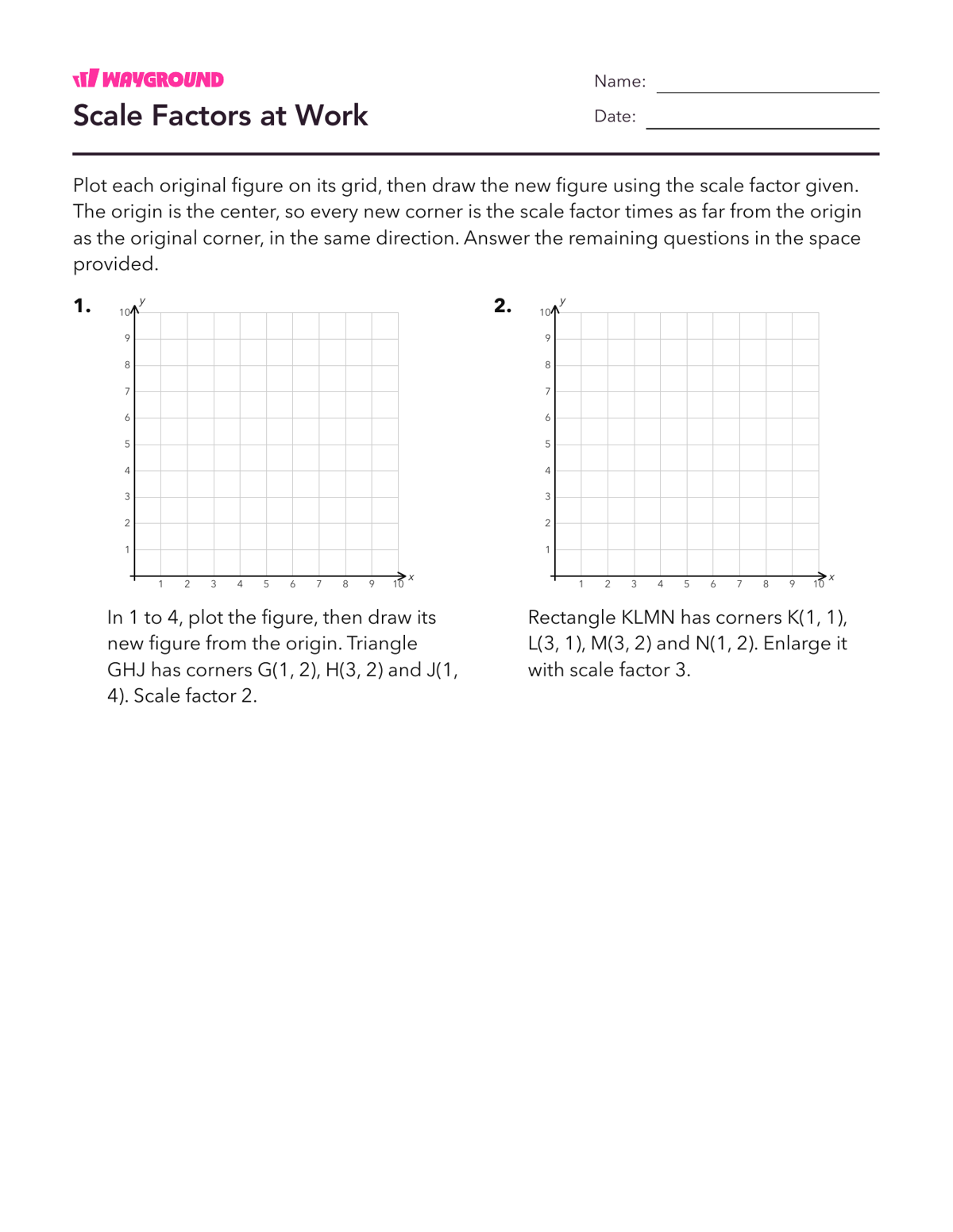 Scale Factors at Work - Dapat dicetak Dilasi Lembar-kerja Kelas 6 - Wayground