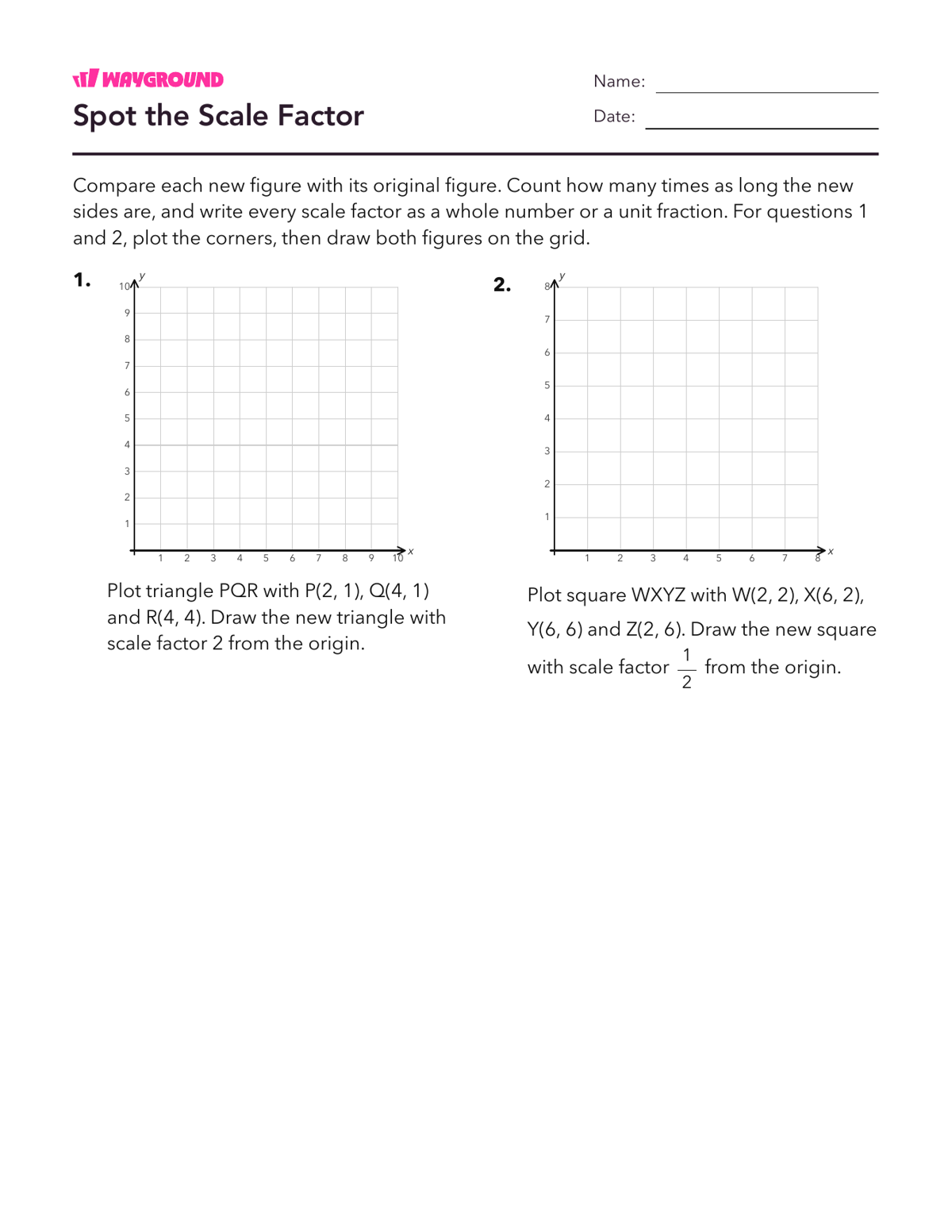 Spot the Scale Factor - Dapat dicetak Dilasi Lembar-kerja Kelas 6 - Wayground