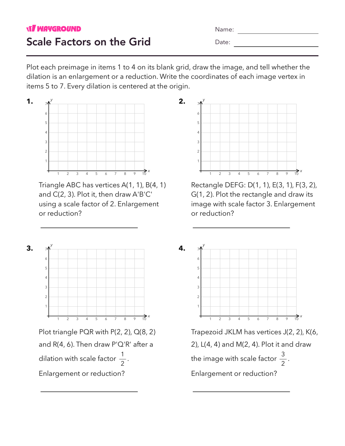 Scale Factors on the Grid - Dapat dicetak Dilasi Lembar-kerja Kelas 7 - Wayground