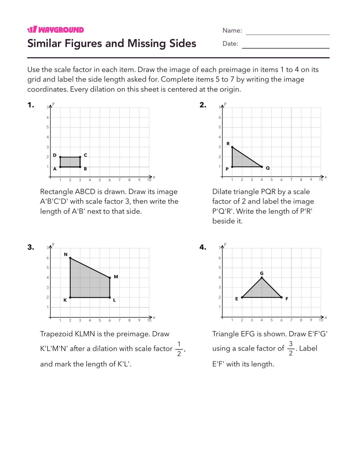 Similar Figures and Missing Sides - Dapat dicetak Dilasi Lembar-kerja Kelas 7 - Wayground