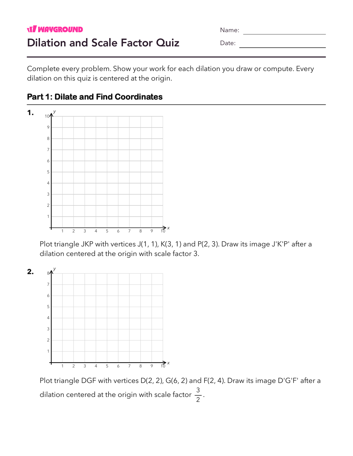 Dilation and Scale Factor Quiz - Dapat dicetak Dilasi Lembar-kerja Kelas 7 - Wayground
