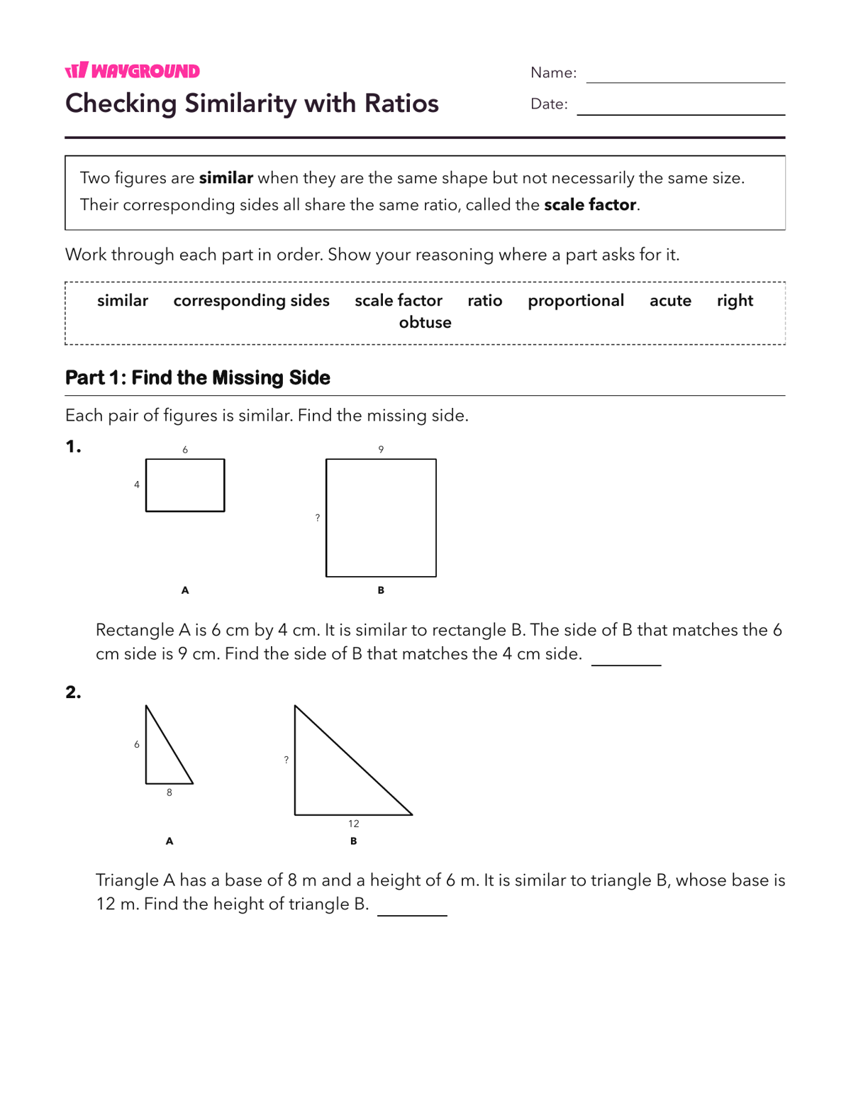 Checking Similarity with Ratios - Dapat dicetak Dilasi Lembar-kerja Kelas 7 - Wayground