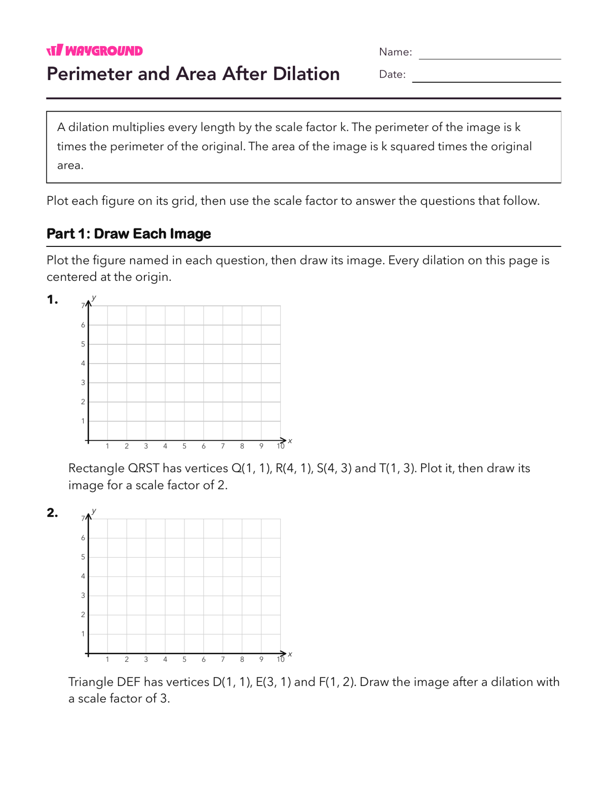 Perimeter and Area After Dilation - Dapat dicetak Dilasi Lembar-kerja Kelas 7 - Wayground