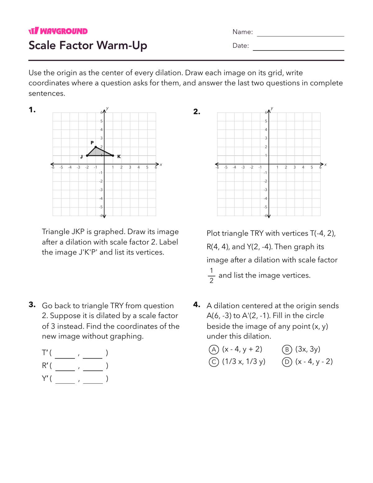 Scale Factor Warm-Up - Printable Dilasi Lembar-kerja Kelas 8 - Wayground