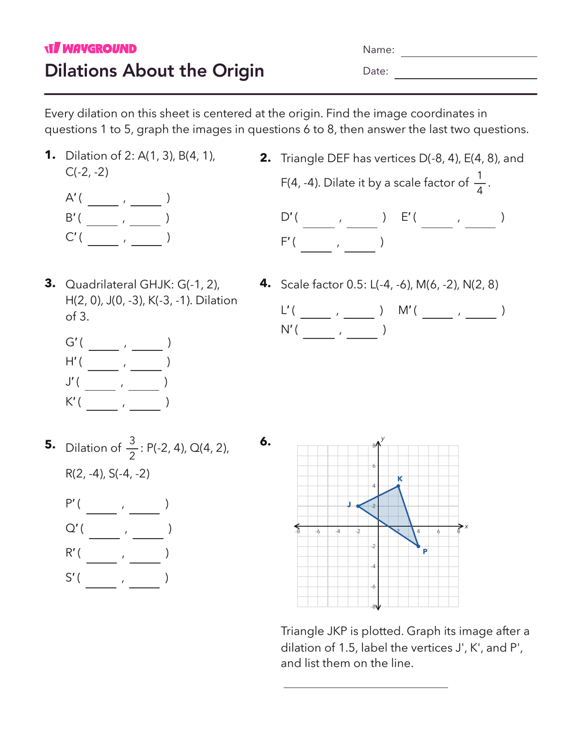 Dilations About the Origin - Printable Dilasi Lembar-kerja Kelas 8 - Wayground